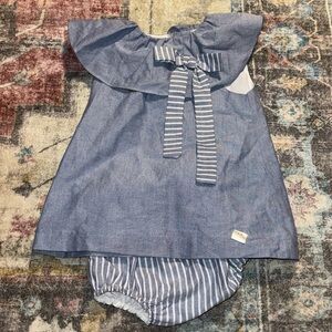 EVE Children Sz 12 M blue two piece girls set dress / blouse bloomers